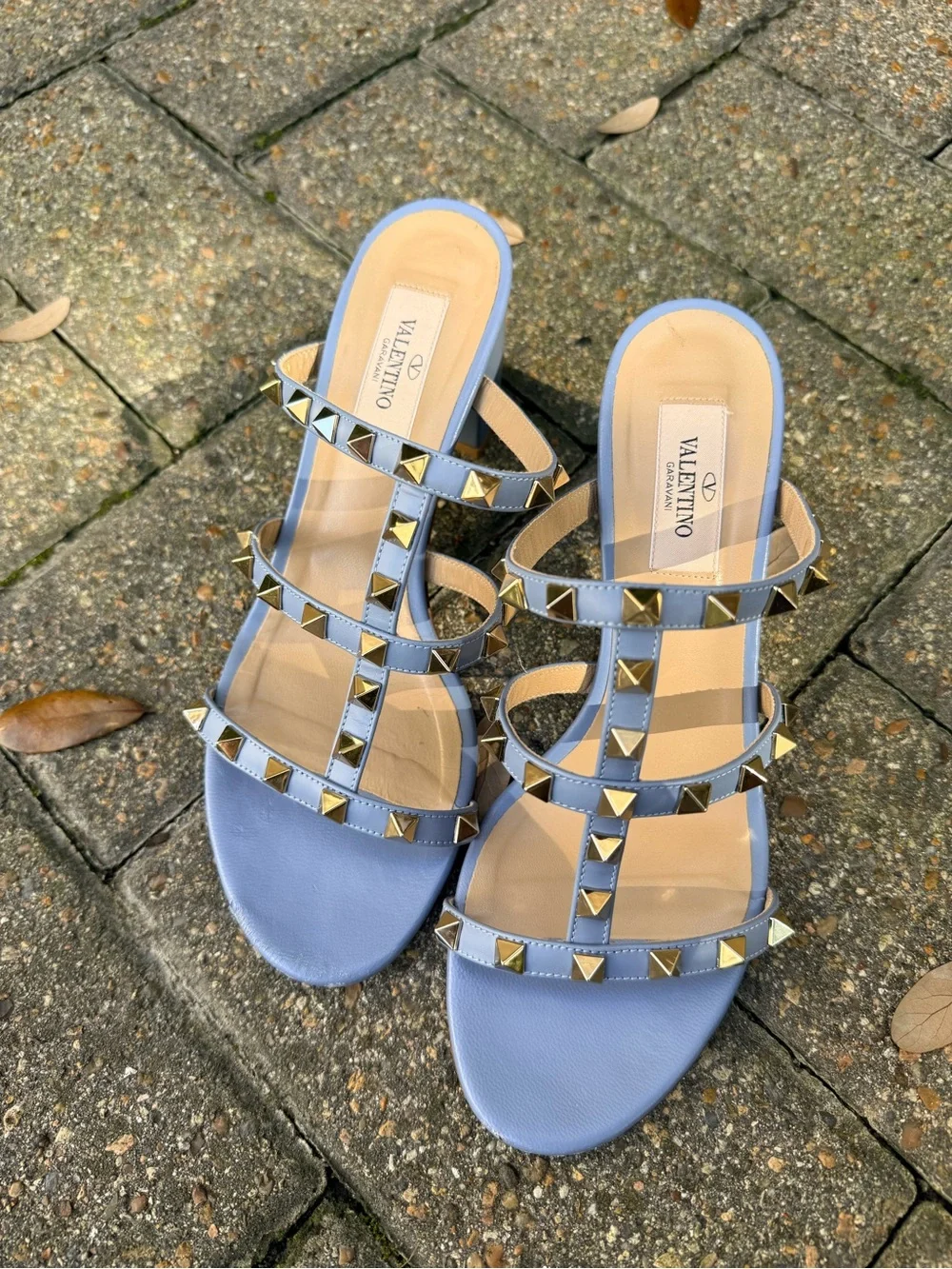 Valentino Garavani Powder Blue Studded Block Heel Sandals
